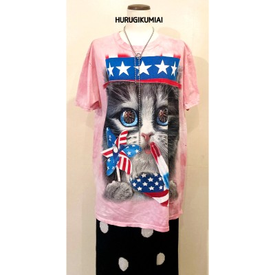 古着　キャットプリント Tシャツ ピンク ダメージT ネコプリント CAT  | Vintage.City 古着屋、古着コーデ情報を発信