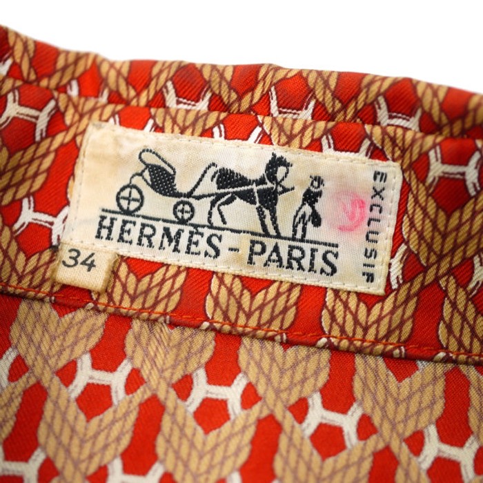 HERMES シルク100%ロープ総柄ブラウス（赤） | Vintage.City 古着屋、古着コーデ情報を発信