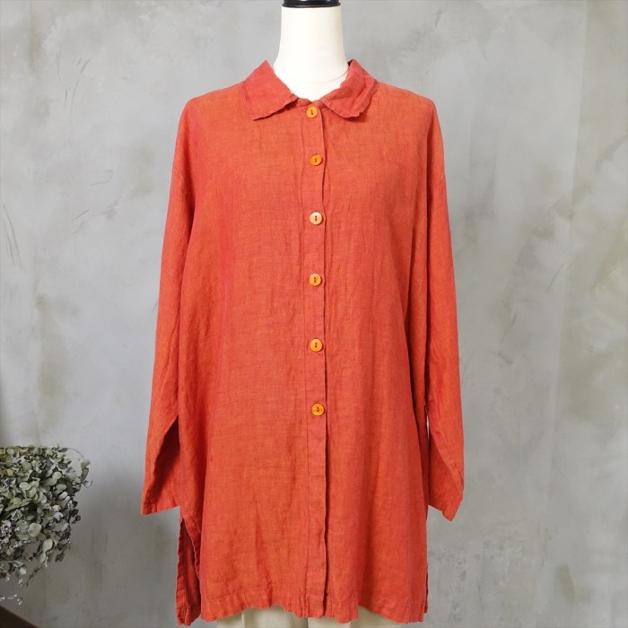 古着 リネン ブラッドオレンジ スリットロングシャツ | Vintage.City 빈티지숍, 빈티지 코디 정보