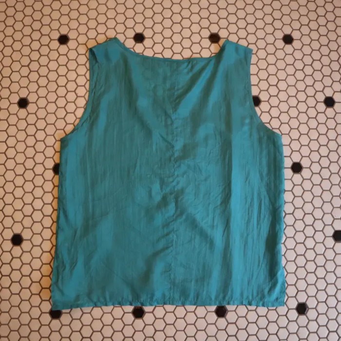 Turquoise silk no sleeve | Vintage.City 古着屋、古着コーデ情報を発信