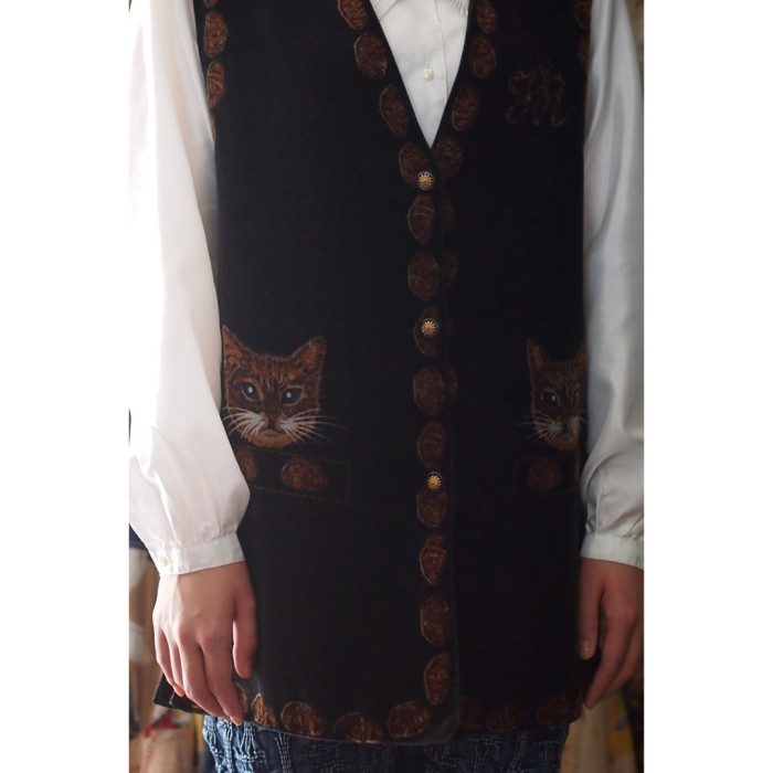 velor vest , cat , used | Vintage.City 古着屋、古着コーデ情報を発信