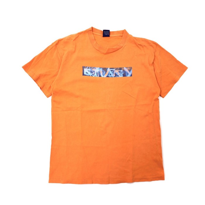 stussy クルーネックロゴTシャツ L オレンジ 紺タグ 90年代 USA製 