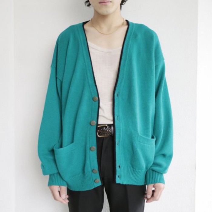 old piping acrylic cardigan | Vintage.City 古着屋、古着コーデ情報を発信