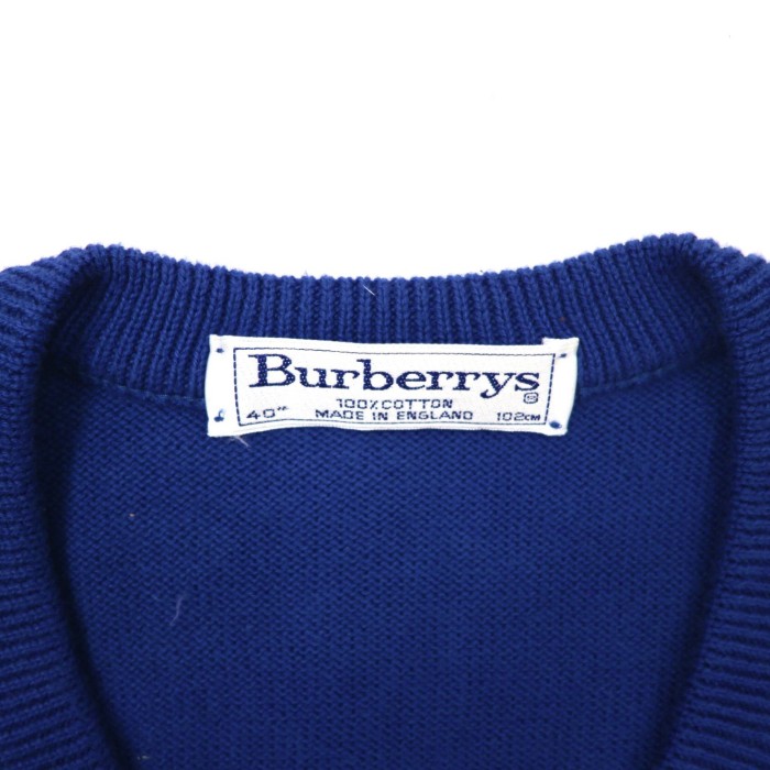 Burberrys Vネックニットセーター 40 ブルー ケーブル編み ロゴ刺繍 | Vintage.City 古着屋、古着コーデ情報を発信