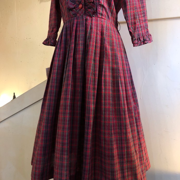 VINTAGE "kerry brooke" red pink×gray che | Vintage.City 古着屋、古着コーデ情報を発信