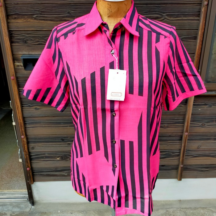 ピンク ブラック ストライプ変形シャツ | Vintage.City 古着屋、古着コーデ情報を発信