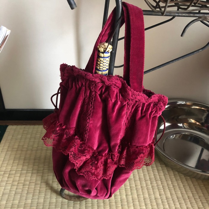 ラズベリー色のベロア巾着バッグ | Vintage.City 古着屋、古着コーデ情報を発信