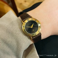 OLD Gucci ギリシャ数字ブラックフェイス腕時計（リザード・茶） | Vintage.City 古着屋、古着コーデ情報を発信