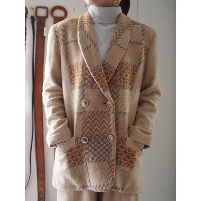 beige knit jacket ニットジャケット | Vintage.City 古着屋、古着コーデ情報を発信