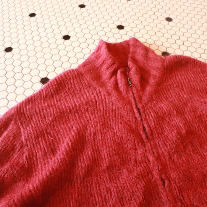 Red high neck knit cardigan | Vintage.City 古着屋、古着コーデ情報を発信