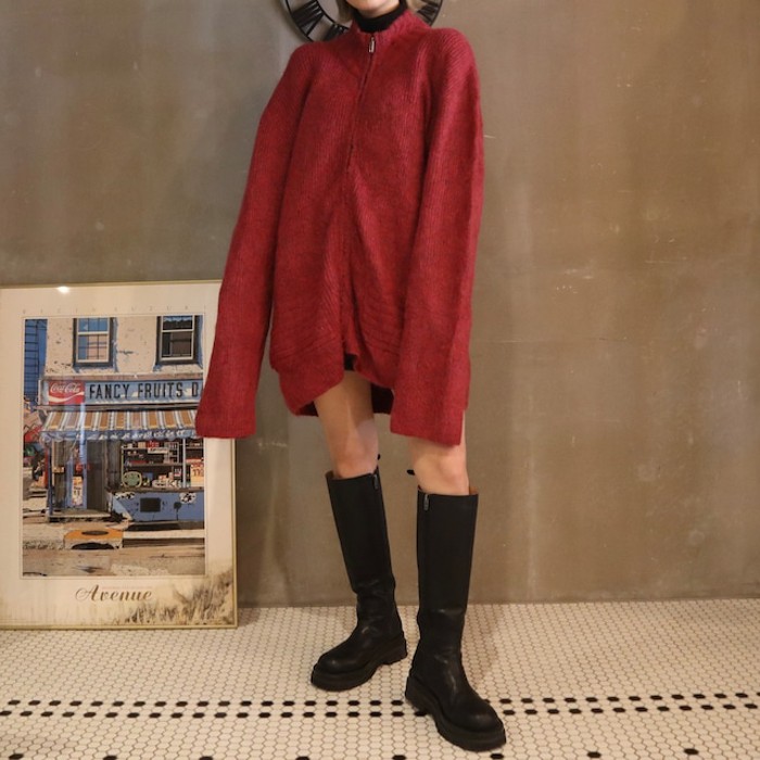 Red high neck knit cardigan | Vintage.City Vintage Shops, Vintage Fashion Trends