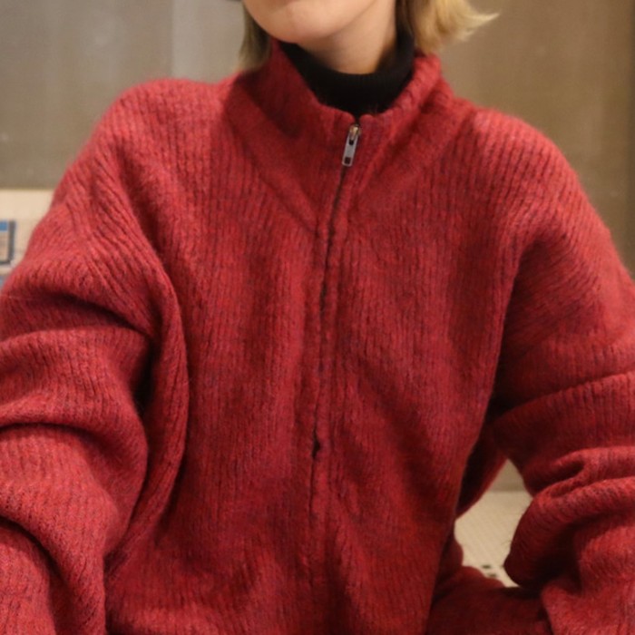 Red high neck knit cardigan | Vintage.City 古着屋、古着コーデ情報を発信