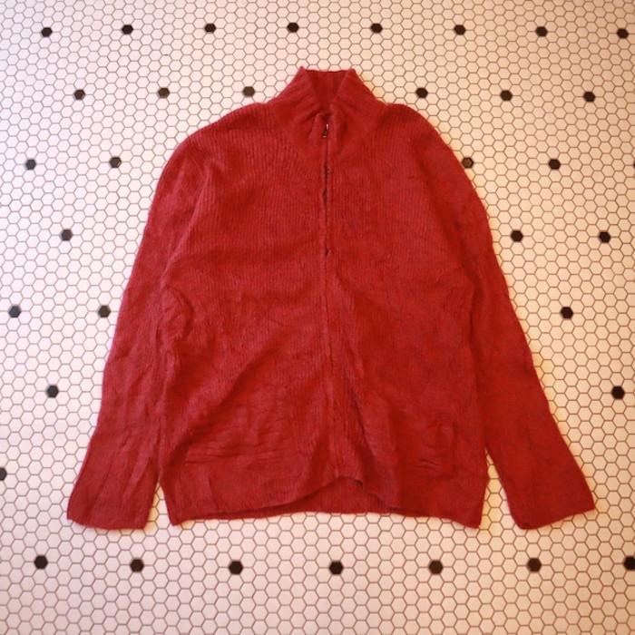 Red high neck knit cardigan | Vintage.City 빈티지숍, 빈티지 코디 정보