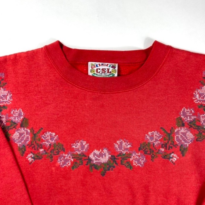 Sweat "Cross Stitch Flower"  RED | Vintage.City 빈티지숍, 빈티지 코디 정보