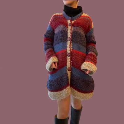 Blue × pink BIG border knit cardigan | Vintage.City 古着屋、古着コーデ情報を発信