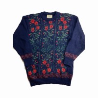 Flower Motif Crew neck Knit NVY | Vintage.City Vintage Shops, Vintage Fashion Trends