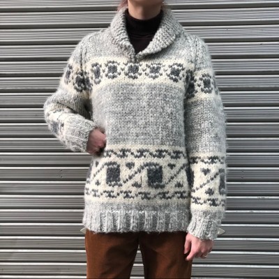 old cowichan sweater pullover light gray | Vintage.City 빈티지숍, 빈티지 코디 정보