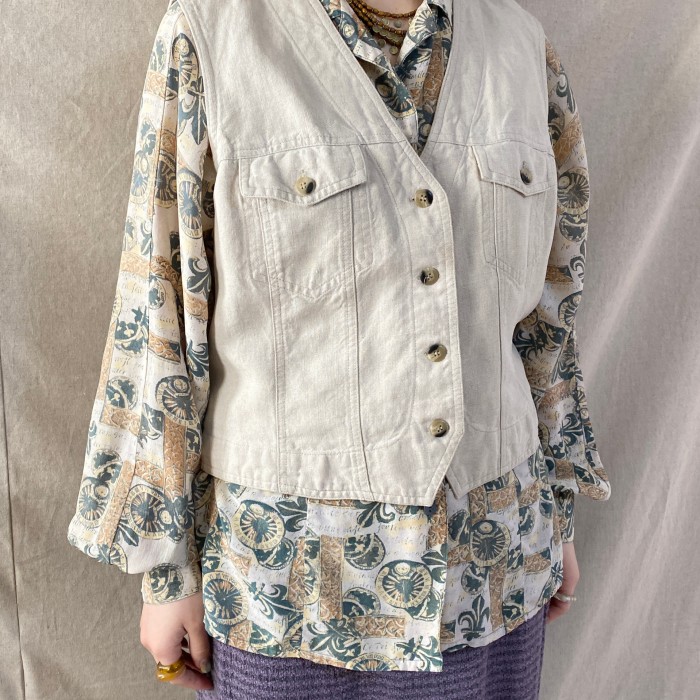 Rafaella ecru color linen vest | Vintage.City