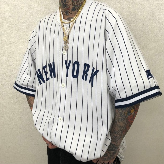 7084.MLB ニューヨークヤンキース ゲームシャツ 刺繍 L 古着  Vintage.City