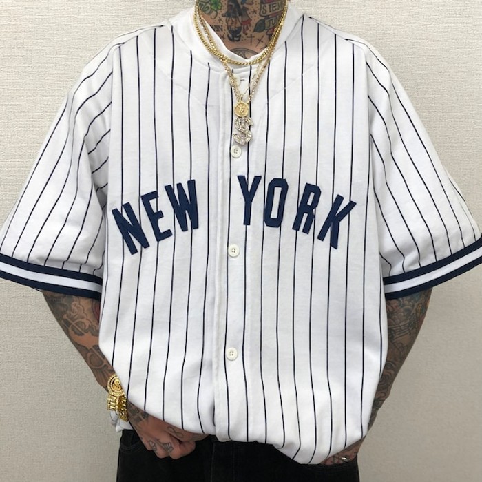 7084.MLB ニューヨークヤンキース ゲームシャツ 刺繍 L 古着 | Vintage 