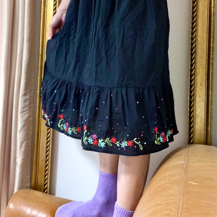 used bulle de savon コットン刺繍ティアードスカート 黒 | Vintage.City 빈티지숍, 빈티지 코디 정보