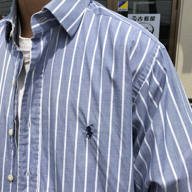 7275.90s- ポロラルフローレン ストライプシャツ ワンポイント刺繍ロゴ 