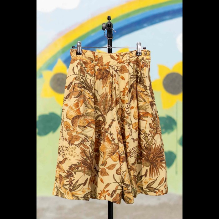 薄茶色地森の中の野鳥柄キュロットスカート　DSC01703 | Vintage.City 古着屋、古着コーデ情報を発信