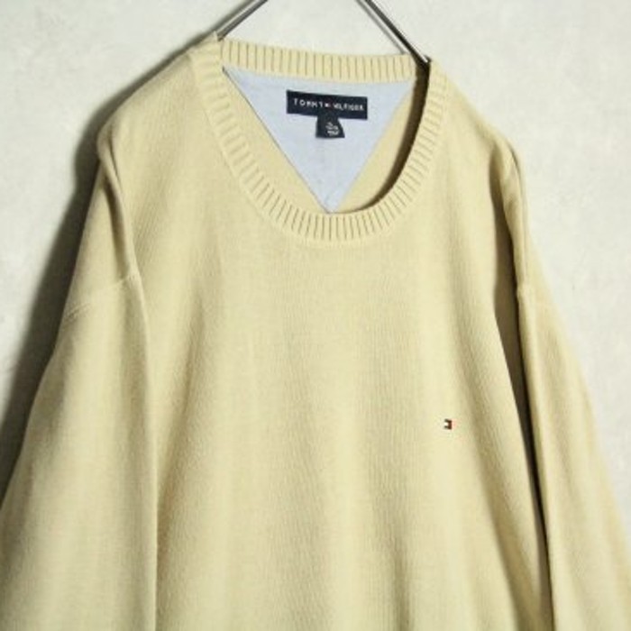 "Tommy Hilfiger" cream yellow big knit | Vintage.City 古着屋、古着コーデ情報を発信