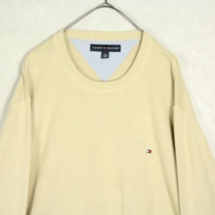 "Tommy Hilfiger" cream yellow big knit | Vintage.City 古着屋、古着コーデ情報を発信