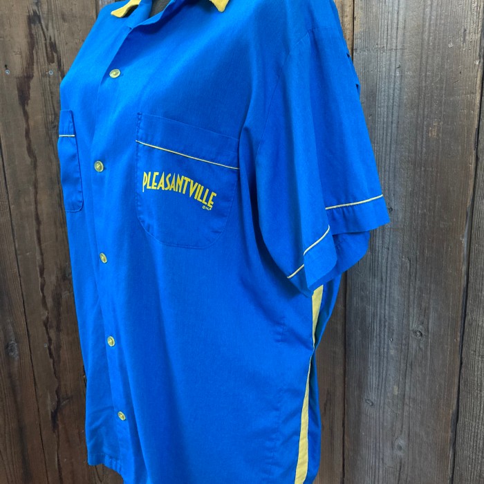 80s ヒルトン ボーリングシャツ USA製 アイロンデザイン ブルー