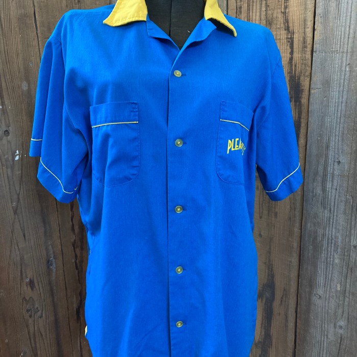 80s ヒルトン ボーリングシャツ USA製 アイロンデザイン ブルー
