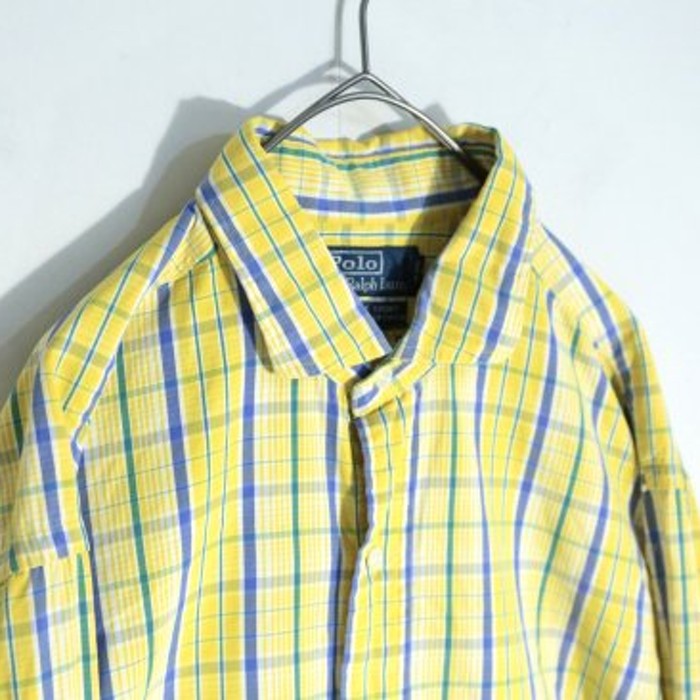 "POLO" yellow × blue check shirt | Vintage.City 빈티지숍, 빈티지 코디 정보