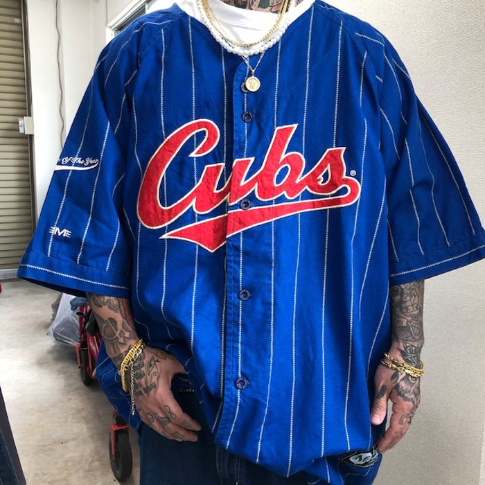 【MLB】 メンズ ゲームシャツ 青 ベースボール 野球 カブス 刺繍 人気