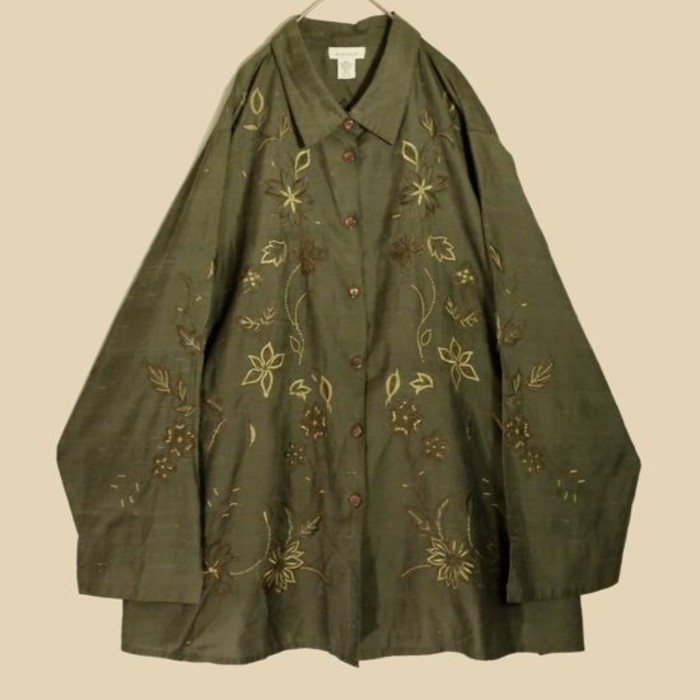 green flower embroidered shirt jacket | Vintage.City Vintage Shops, Vintage Fashion Trends