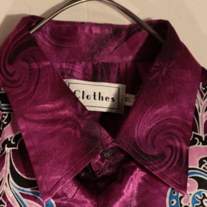 purple paisley like patterns shiny shirt | Vintage.City 古着屋、古着コーデ情報を発信