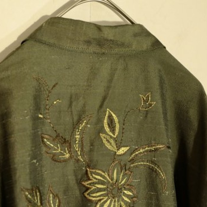 green flower embroidered shirt jacket | Vintage.City 古着屋、古着コーデ情報を発信