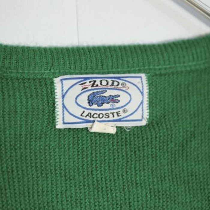 80's "LACOSTE" green Vneck acrylic knit | Vintage.City 빈티지숍, 빈티지 코디 정보