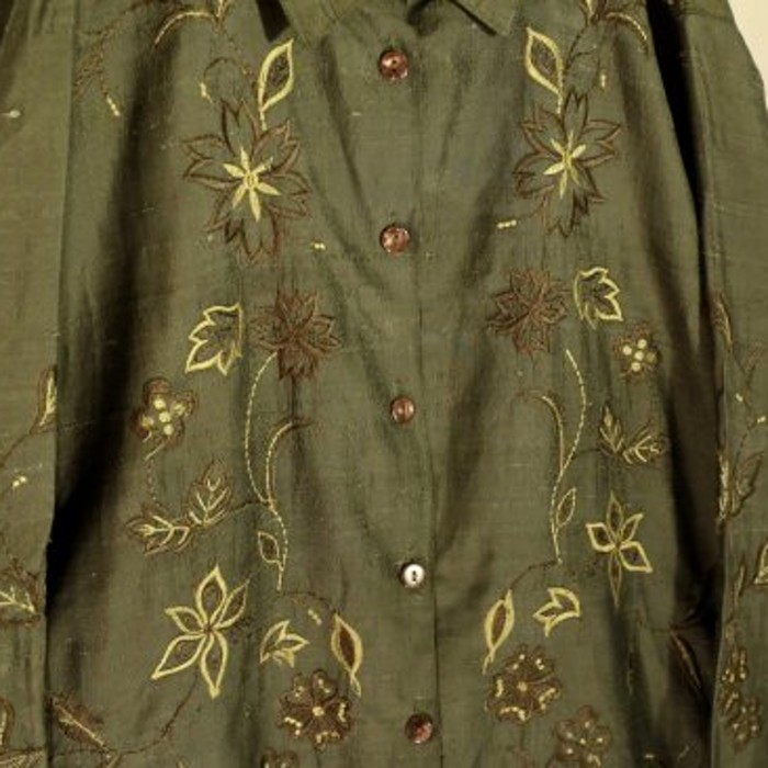green flower embroidered shirt jacket | Vintage.City 古着屋、古着コーデ情報を発信