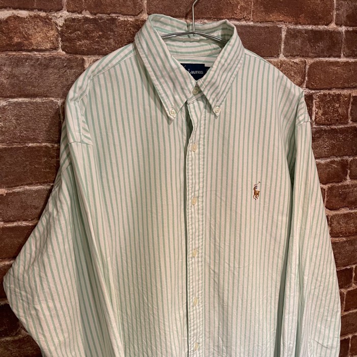 Ralph Lauren 緑 ストライプ ロングスリーブシャツ | Vintage.City