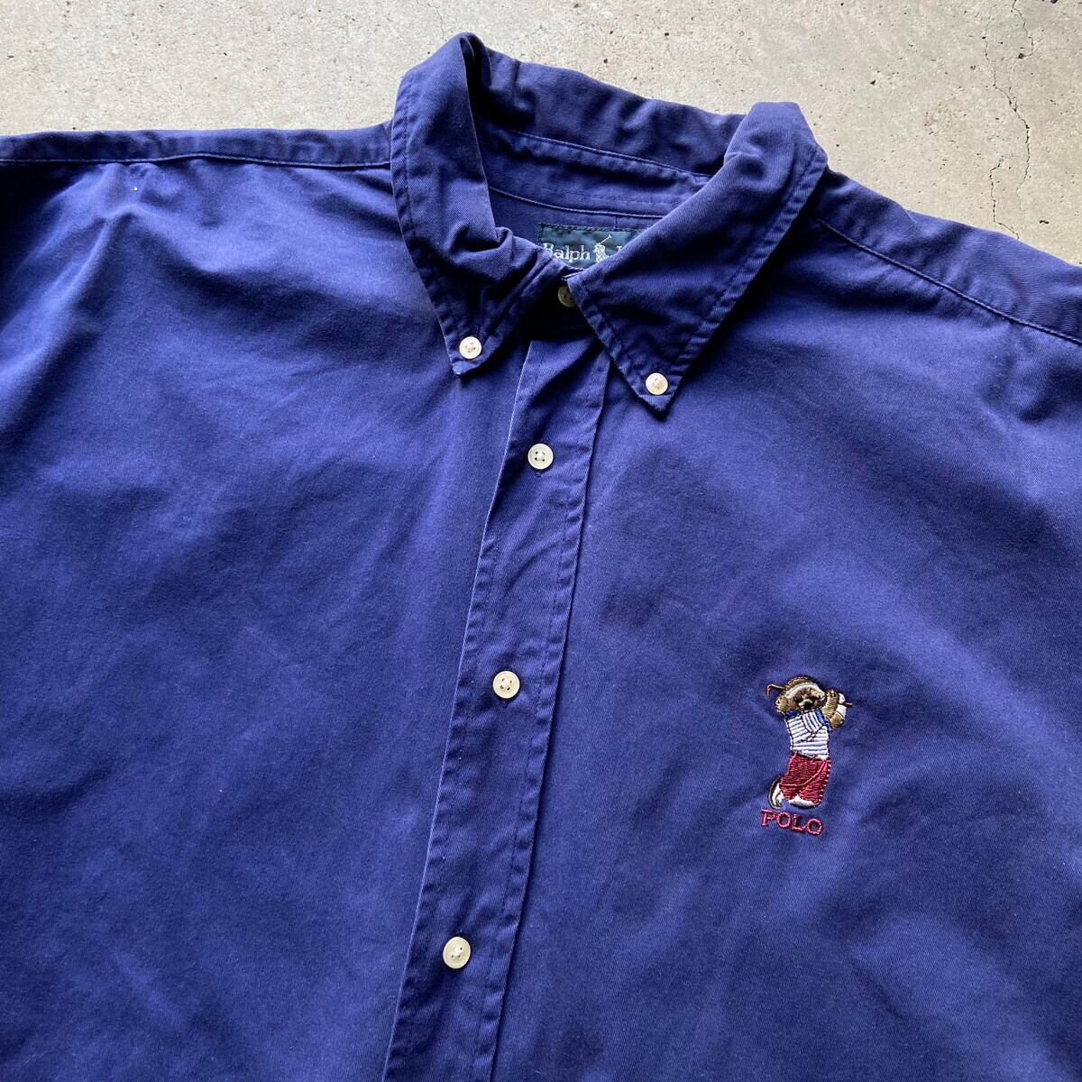 90年代 ラルフローレン ポロベア 刺繍 長袖 ボタンダウンシャツ メンズXL | Vintage.City