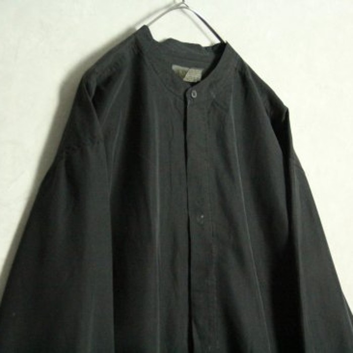 light black no collar drape shirt | Vintage.City 빈티지숍, 빈티지 코디 정보