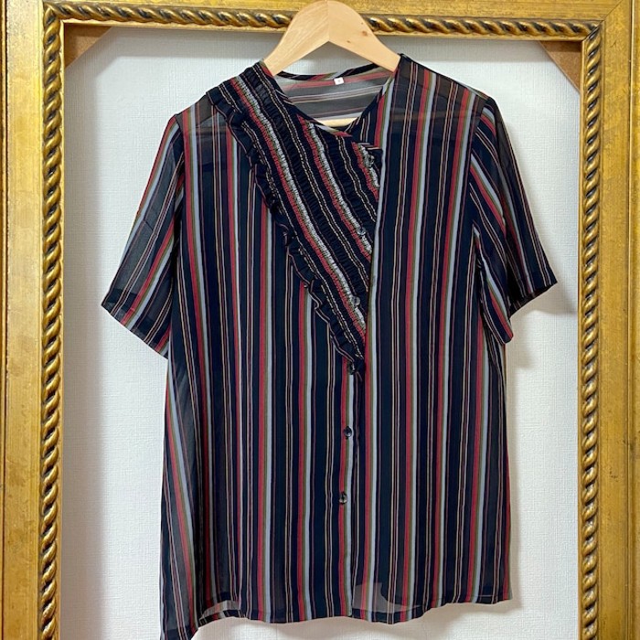 used ストライプシャーリンクノーカラーシャツ | Vintage.City 古着屋、古着コーデ情報を発信