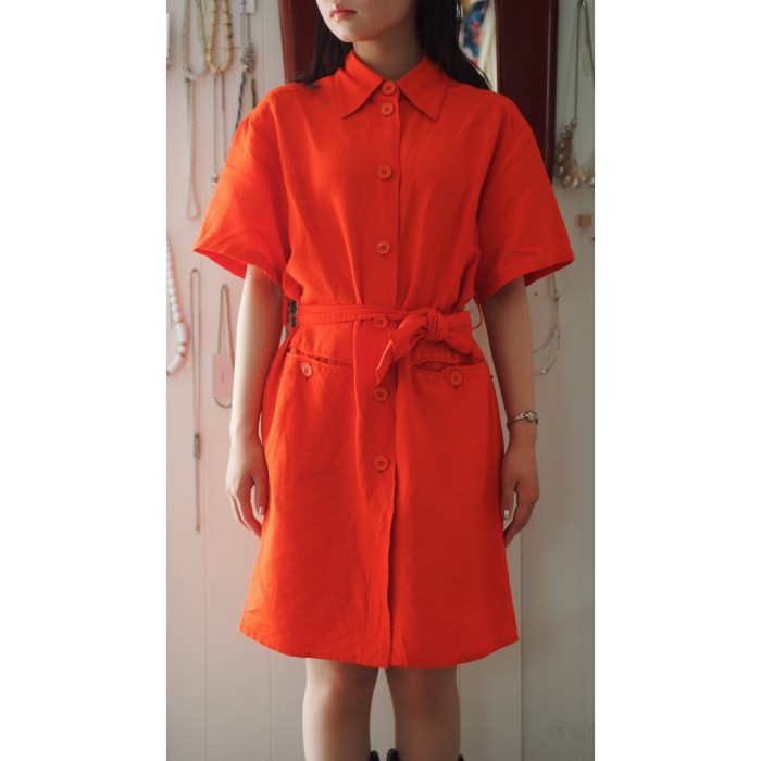 イタリア製 🤍 オレンジ色ミニワンピース | Vintage.City 古着屋、古着コーデ情報を発信