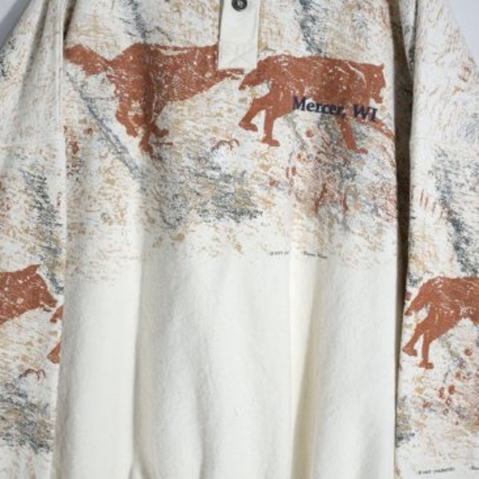 orange wolf print big size polo sweat. | Vintage.City 古着屋、古着コーデ情報を発信