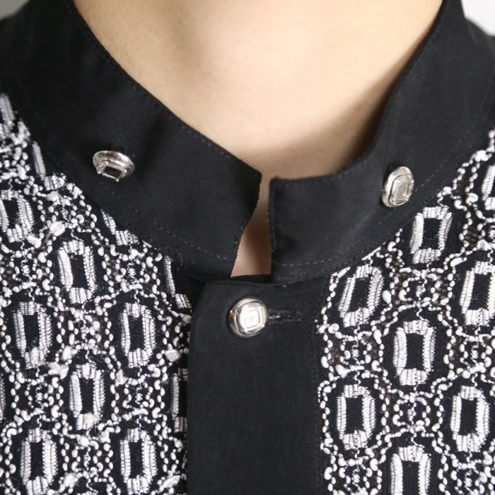 white shiny weave pattern shirt | Vintage.City 빈티지숍, 빈티지 코디 정보