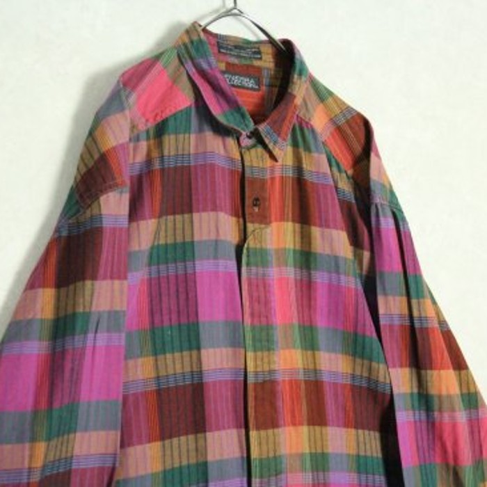 pink base colorful check shirt | Vintage.City 古着屋、古着コーデ情報を発信