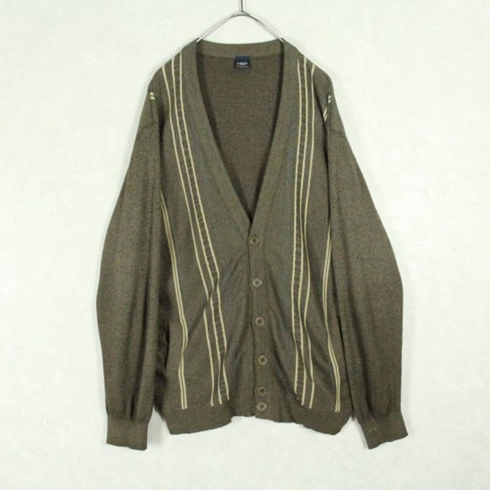 line design brown knit cardigan | Vintage.City 古着屋、古着コーデ情報を発信