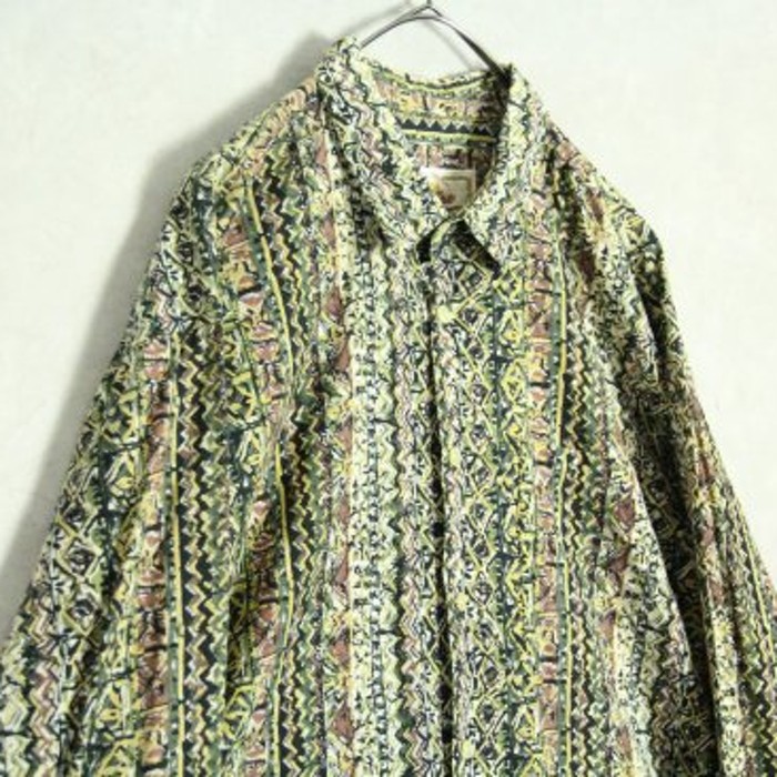 ethnic green stripe design shirt | Vintage.City 古着屋、古着コーデ情報を発信