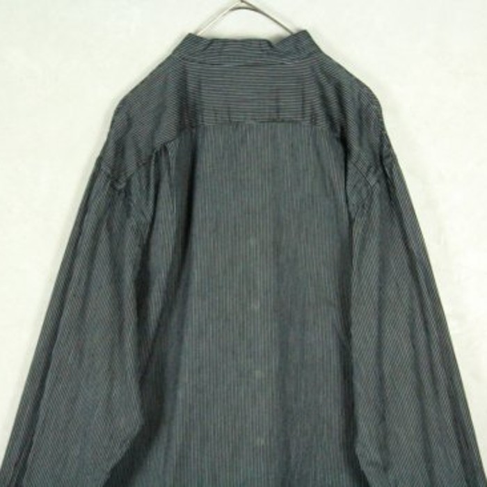 pinstripe black no collar dress shirt | Vintage.City 빈티지숍, 빈티지 코디 정보