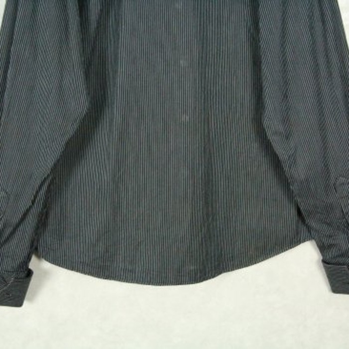 pinstripe black no collar dress shirt | Vintage.City 古着屋、古着コーデ情報を発信